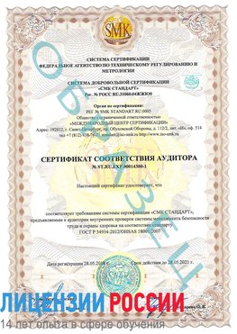 Образец сертификата соответствия аудитора №ST.RU.EXP.00014300-1 Ступино Сертификат OHSAS 18001